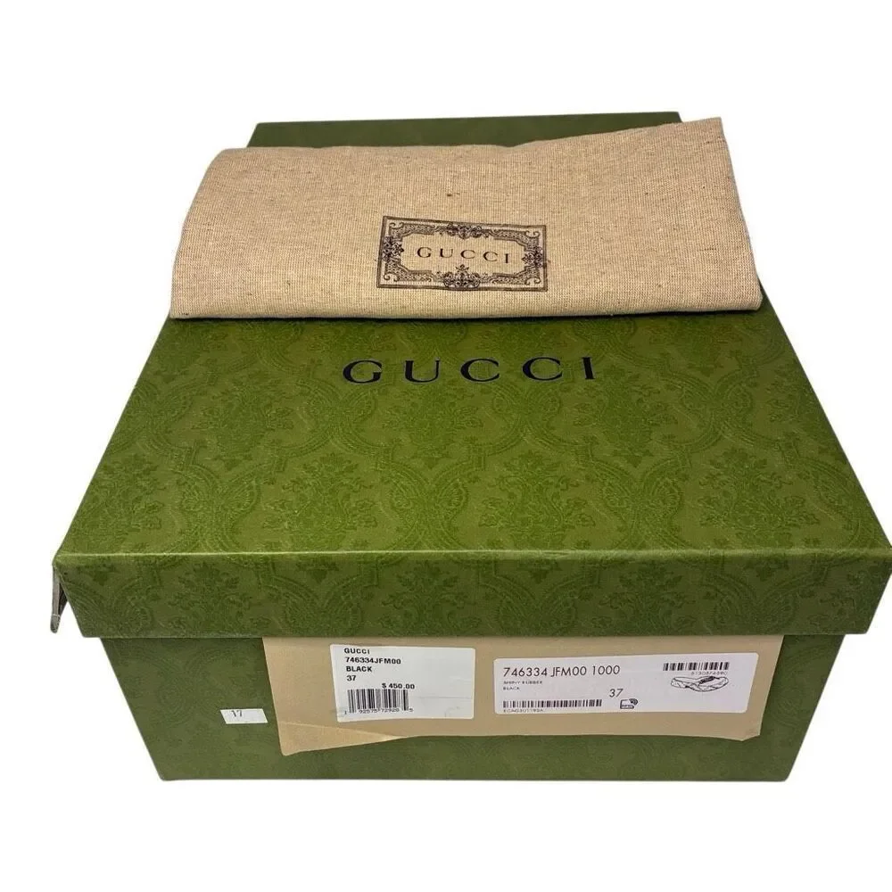 Gucci Rubber Chevron Logo Platform Thong Sandals Black Size 37 Box & Dust Bag - Picture 3 of 13